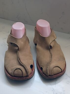 CYDWOQ Casual  Leather Open-Toe Slip-On Shoes FOR WOMEN